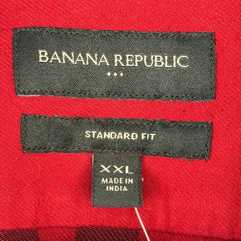 NEW Banana Republic Flannel Shirt Mens XXL Cotton Red Black Plaid Standard Fit